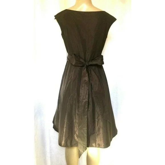 Lafayette 148 Taffeta Dress Fit Flare Brown Belted